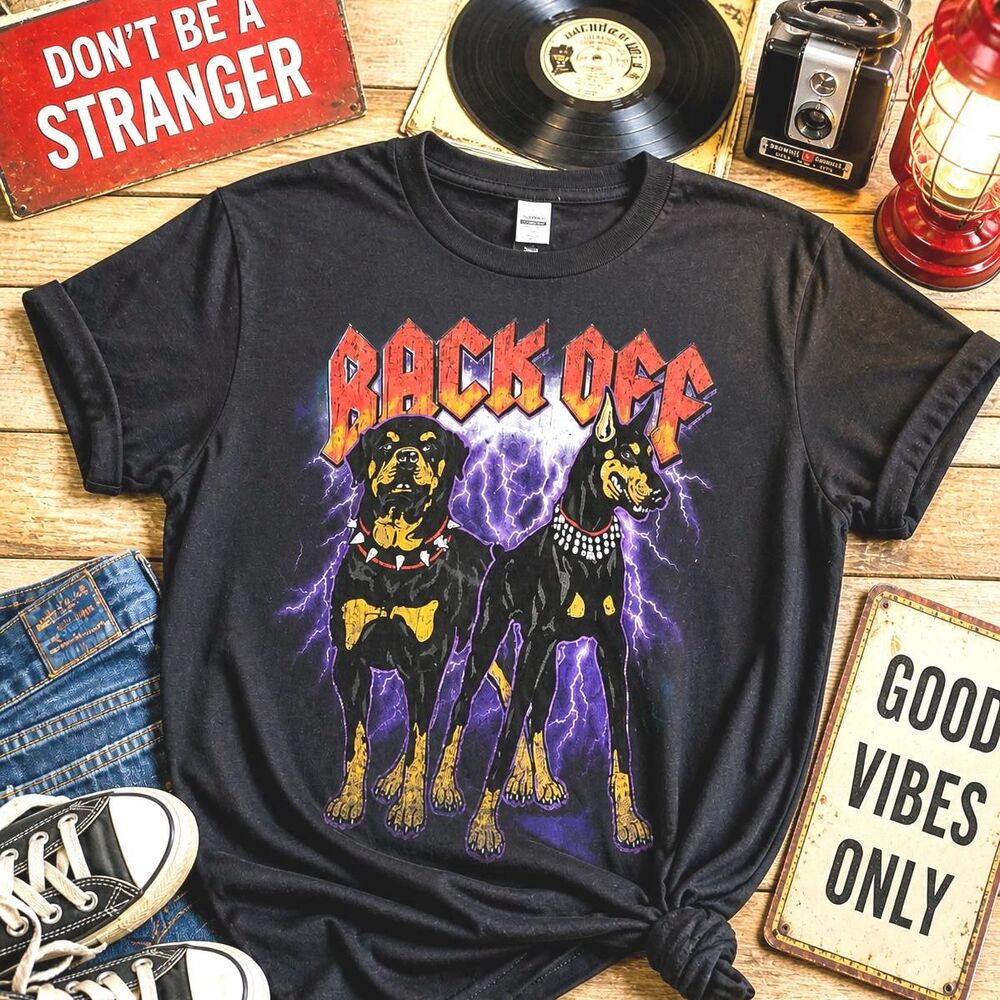 Retro Style Back Off Rottweiler & Doberman Graphic T-Shirt – Black Cotton Tee, S